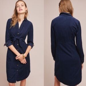 Maeve Anthropologie Corduroy Button Front Dress, Size 2P, Blue
